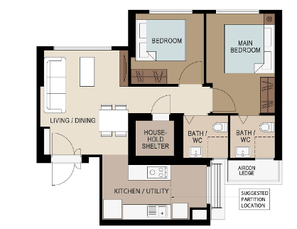 3-room flat floor plan
