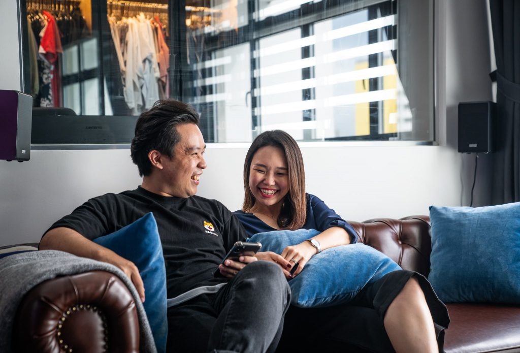 Daniel and Mang Ling in their living room at Punggol Northshore