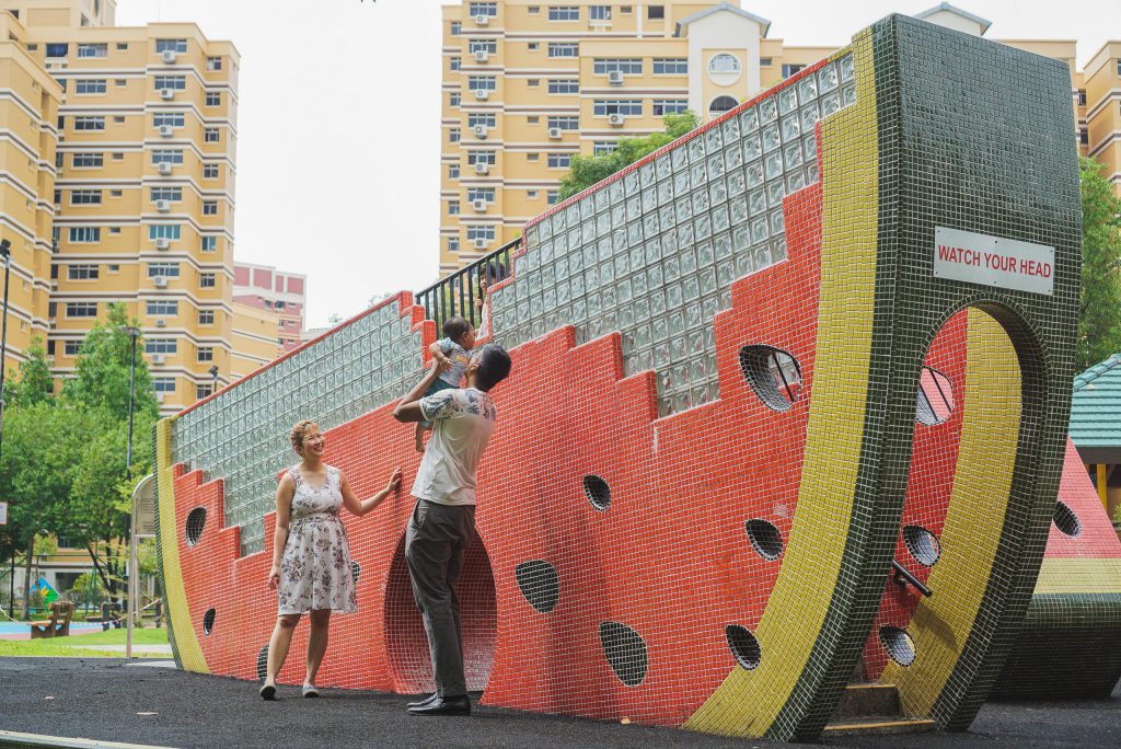 Sarah and her family at the watermelon playground at Tampines Central
