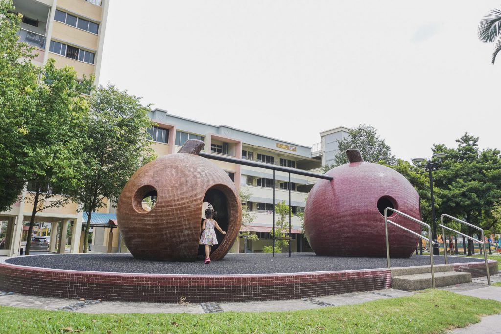 Safiya playing at the mangosteen playground at Tampines Central