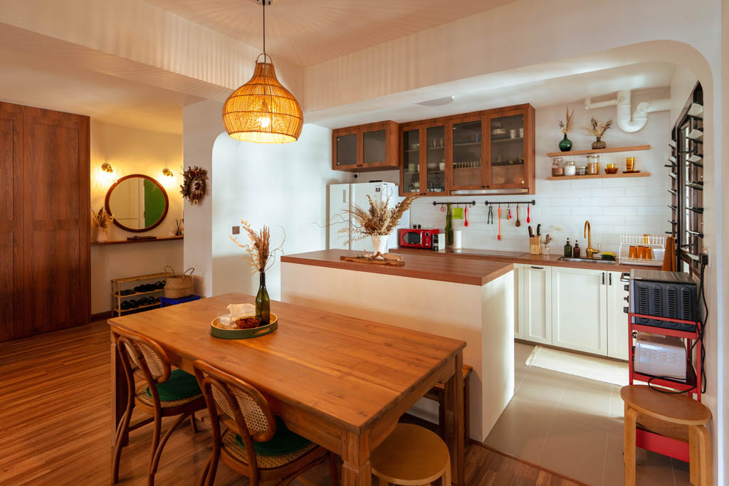 Dining area of japanese inspired woody home at Tampines