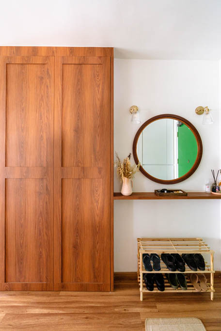 Entrance area of japanese inspired woody home at Tampines