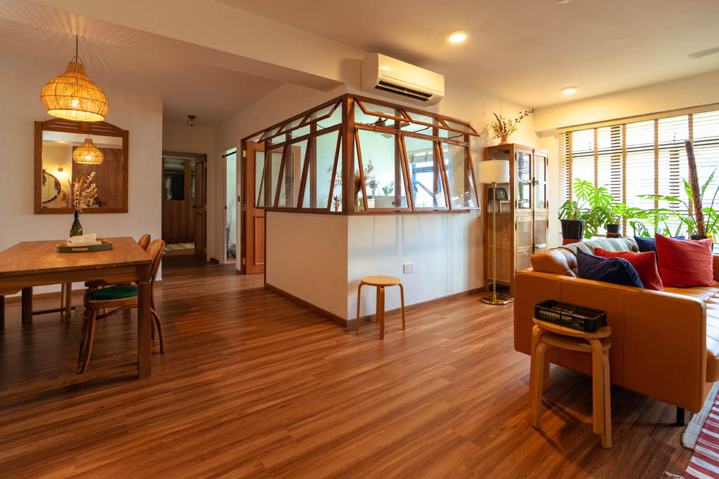 Living room of Japanese inspired woody home at Tampines