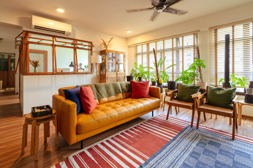 Sofa of Japanese inspired woody home at Tampines