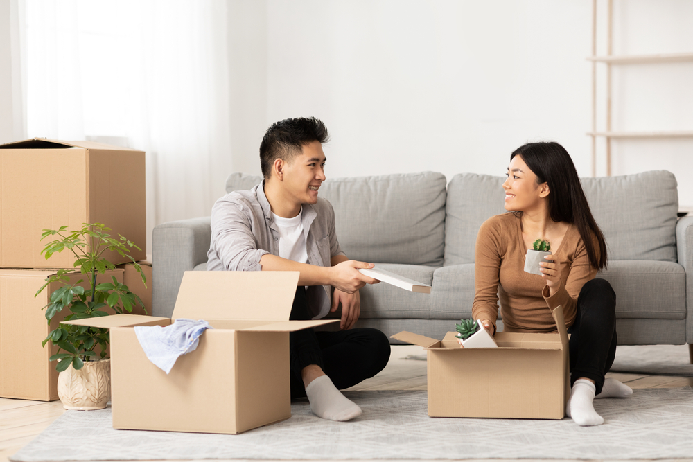 Couple with packing boxes