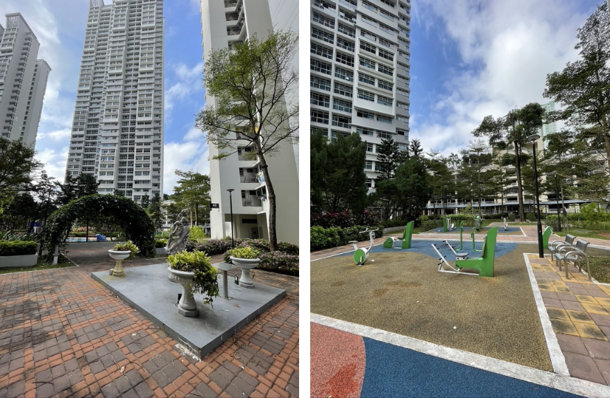 Photo of green spaces and fitness corners within HDB precincts